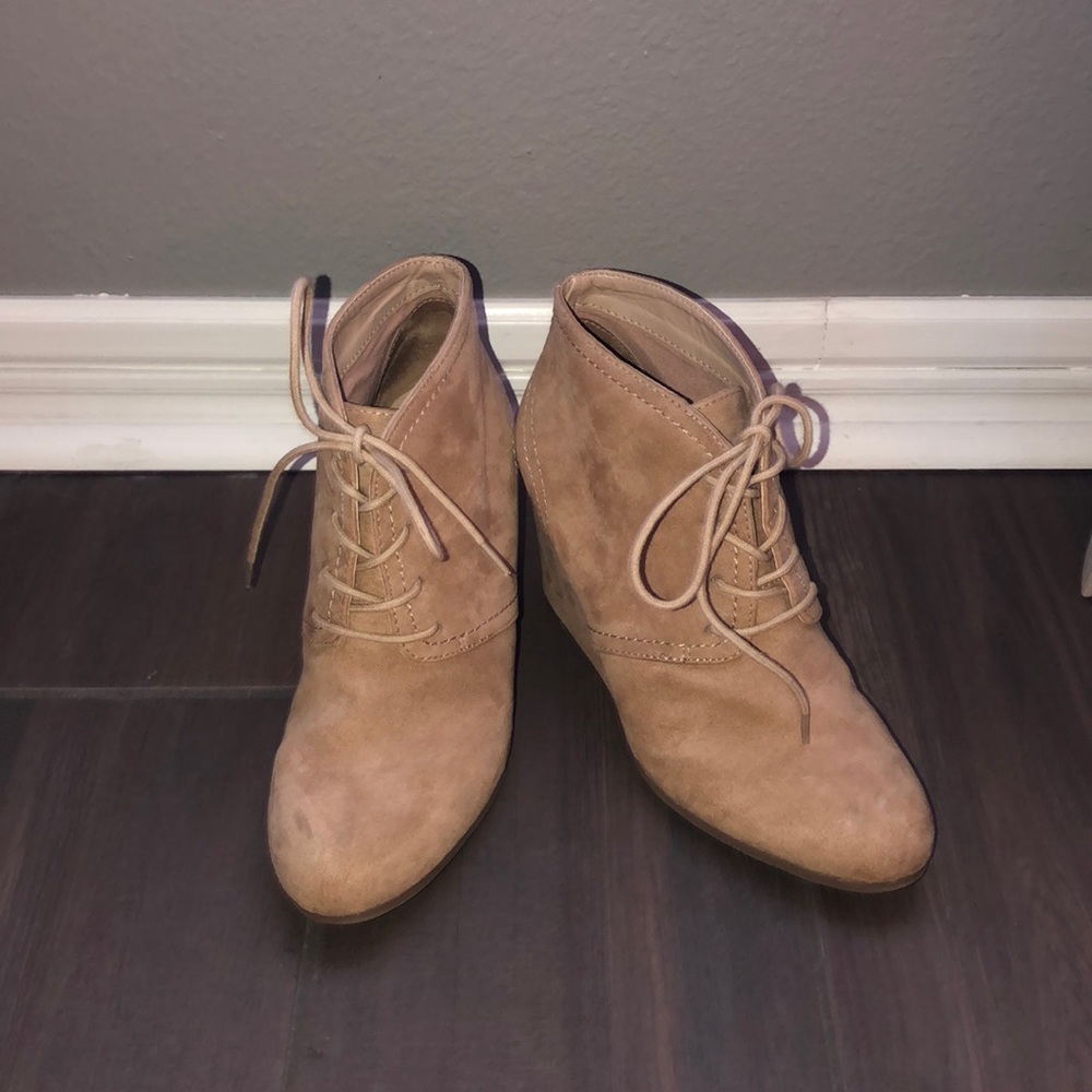 Tan booties.